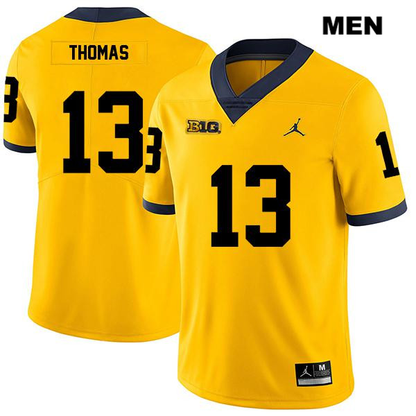 Men's NCAA Michigan Wolverines Charles Thomas #13 Yellow Jordan Brand Authentic Stitched Legend Football College Jersey SM25D13HU